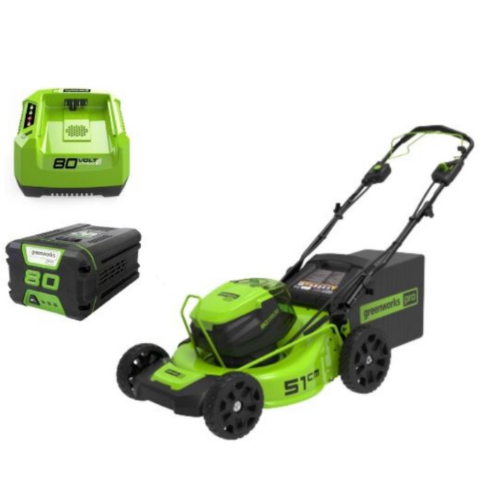 מכסחת "21 נסיעה עצמית 80V PRO עם תא סוללות כפול + סוללה 2.0Ah+ מטען מהיר greenworks מכסחת "21 נסיעה עצמית 80V PRO עם תא סוללות כפול + סוללה 2.0Ah+ מטען מהיר greenworks
