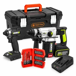סט כלי עבודה WORX Professional פטישון WU388 + מברגת אימפקט WE280.9 230Nm ואביזרים נוספים